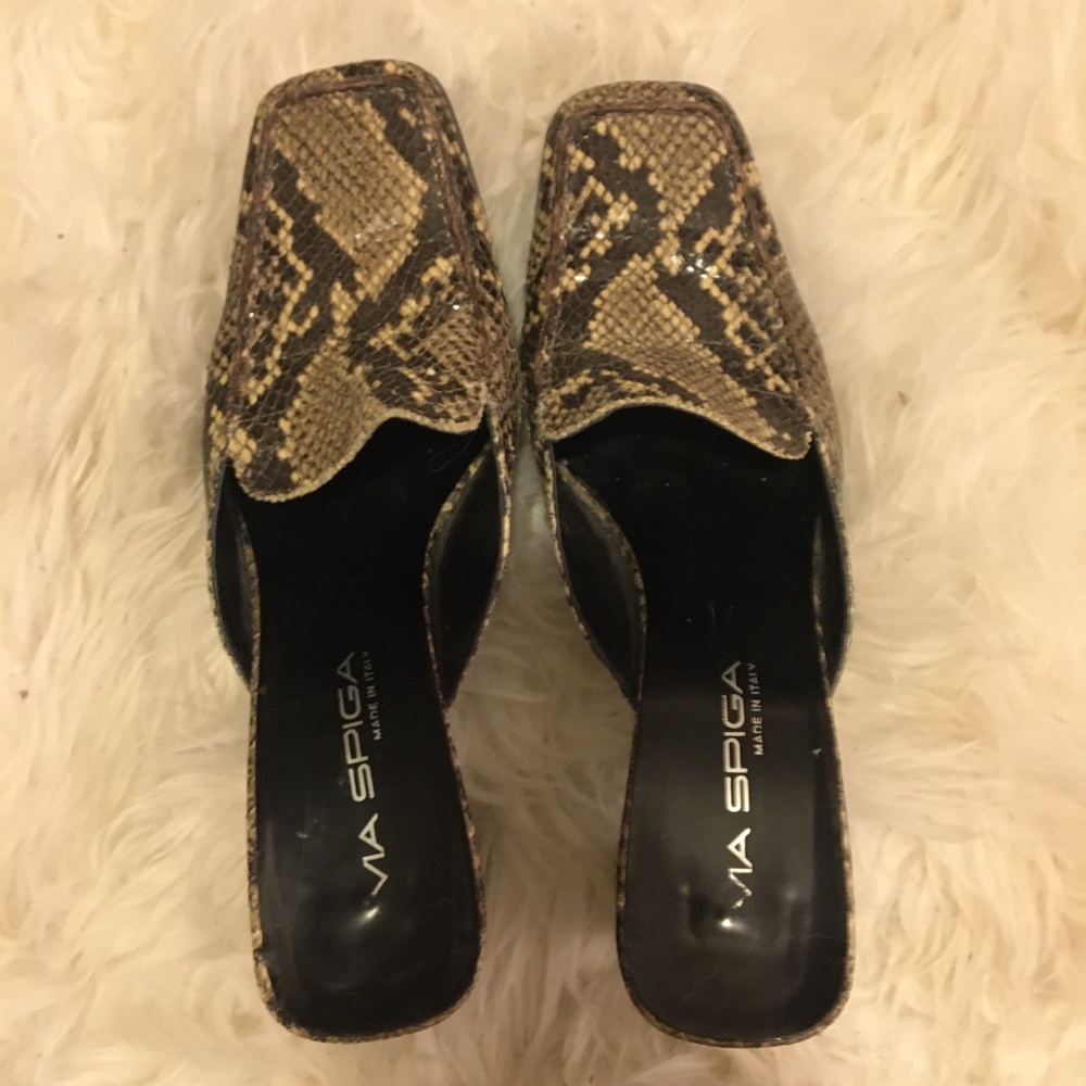Via Spiga Mule Heels Snakeskin vintage Square Toe